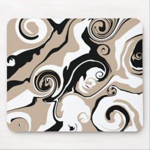 Spill - Taupe, Black and White Mouse Pad