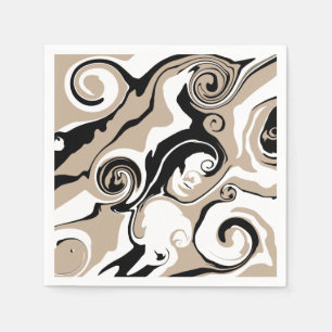 Spill - Taupe, Black and White Napkin