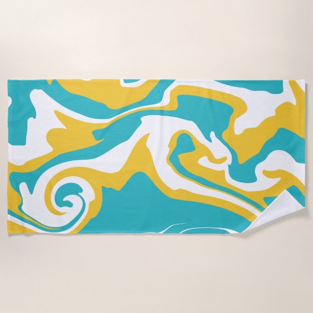 Spill - Turquoise and Yellow Beach Towel (Front)
