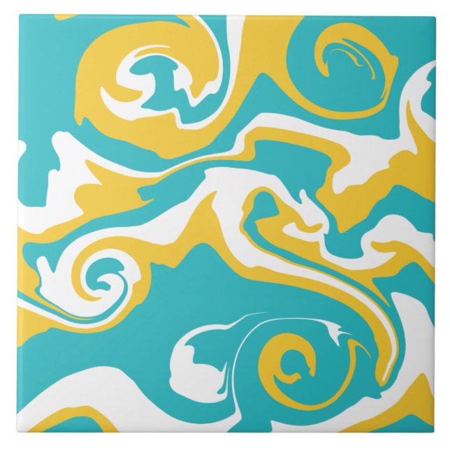 Spill - Turquoise and Yellow Ceramic Tile (Front)