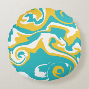 Spill - Turquoise and Yellow Round Cushion