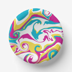 Spill - Turquoise, Yellow, Pink and White Paper Plate