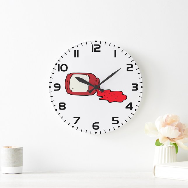 Spilled Jam Cute Red Jelly Jar  Large Clock (Creator Uploaded)