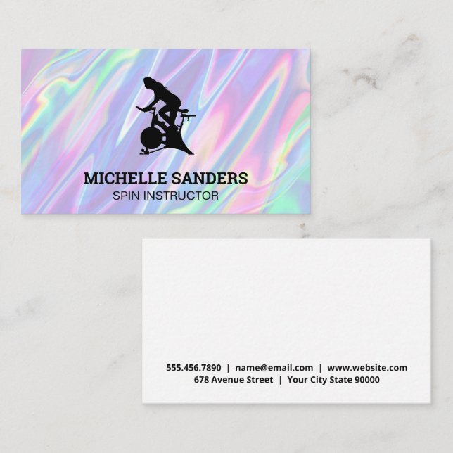 Spin Bike | Rainbow Metallic Liquid Background Business Card (Front/Back)