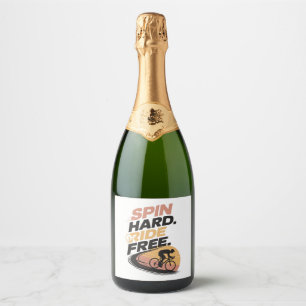 Spin Hard Ride Free Bicycling T-shirt Sparkling Wine Label