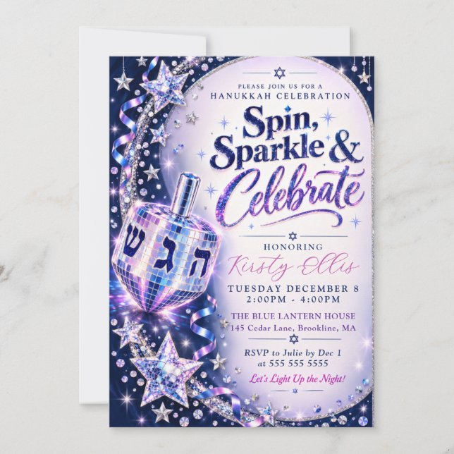 Spin Sparkle Hanukkah Invitation (Front)