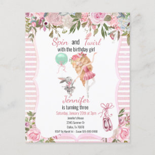 Spin Twirl Pink Ballerina Girl Birthday Party Flyer