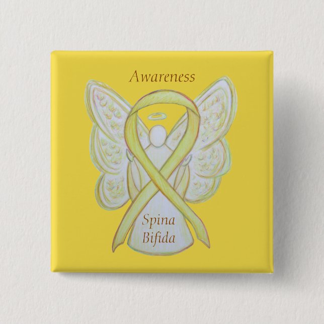 Spina Bifida Angel Yellow Awareness Ribbon Pins (Front)