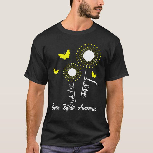 Spina Bifida Awareness Faith Hope Love Dandelion B T-Shirt (Front)