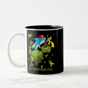 Spina bifida awareness shark and dinosaur Two-Tone coffee mug