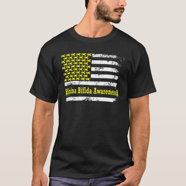 Spina Bifida Awareness USA Flag American Yellow Su T-Shirt (Front)