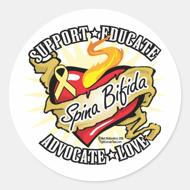 Spina Bifida Classic Heart Round Sticker (Front)