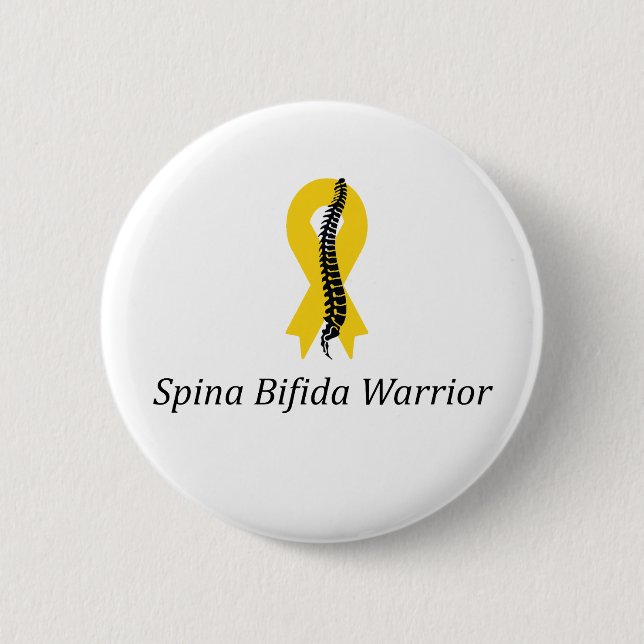 Spina Bifida Warrior Pin Button With Yellow Ribbon (Front)