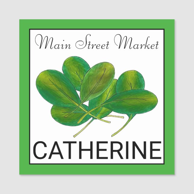 Spinach Leaves Green Vegetable Grocery Market Farm Name Tag (Front)
