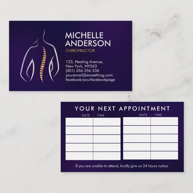 Spine Health - Chiropractic Appointment   Business Card (Front/Back)