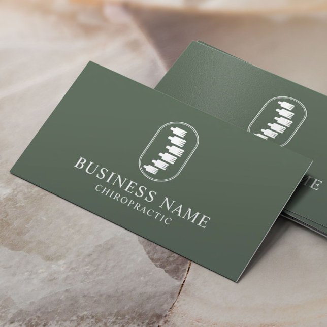 Spine Logo Chiropractor Chiropractic Sage Green Business Card (Creator Uploaded)