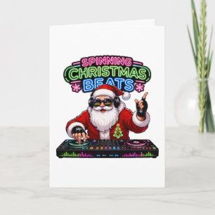 Spinning Christmas Beats DJ Santa Neon Lights Card