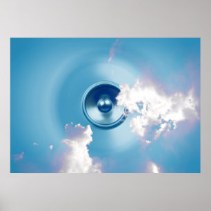 Spinning music speaker in the sky poster