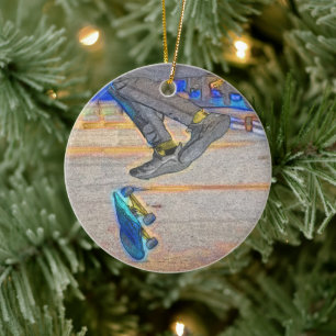 Spinning the Deck - Skateboard Trick Ceramic Ornament