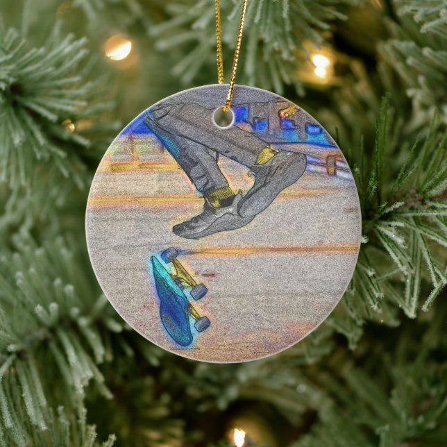 Spinning the Deck - Skateboard Trick Ceramic Ornament (Tree)