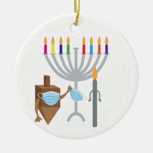 Spinning top and Candle with face mask Ceramic Ornament