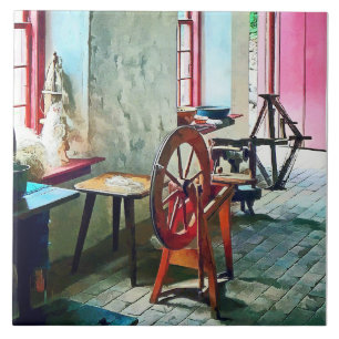 Spinning Wheel Near Window Ceramic Tile