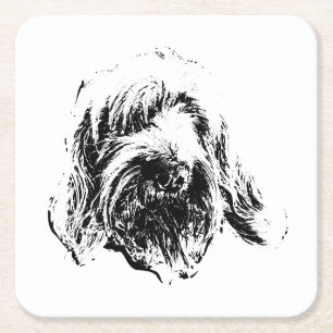 Spinone Dog Coaster – Black & White Ink Headshot