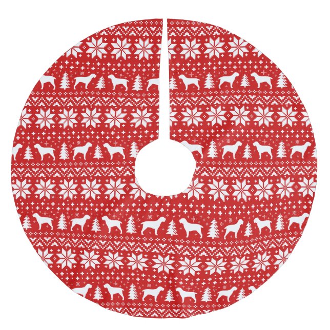 Spinone Italiano Silhouettes Christmas Pattern Red Brushed Polyester Tree Skirt (Front)