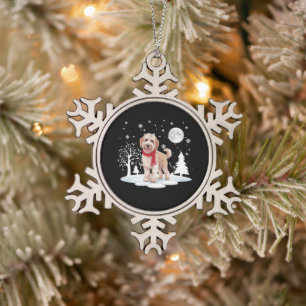 Spinone Italiano Under Moonlight Snow Christmas Snowflake Pewter Christmas Ornament