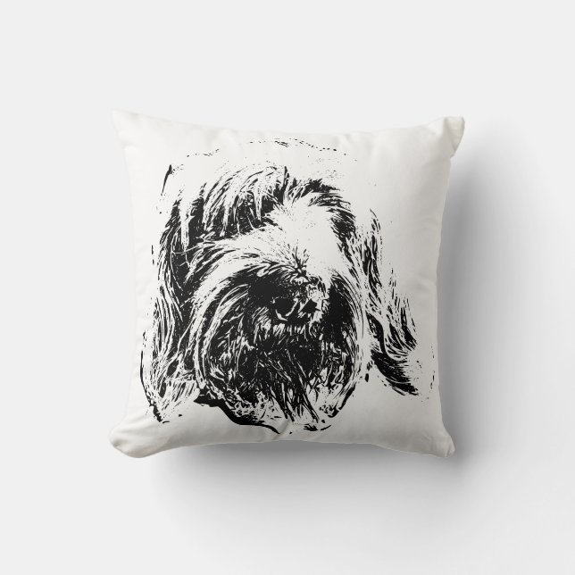 Spinone Throw Pillow – Black Ink Dog Headshot (Front)