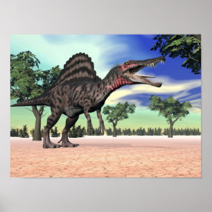 Spinosaurus dinosaur in the desert - 3D render Poster