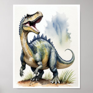 Spinosaurus Dinosaur Watercolor Home Decor WallArt