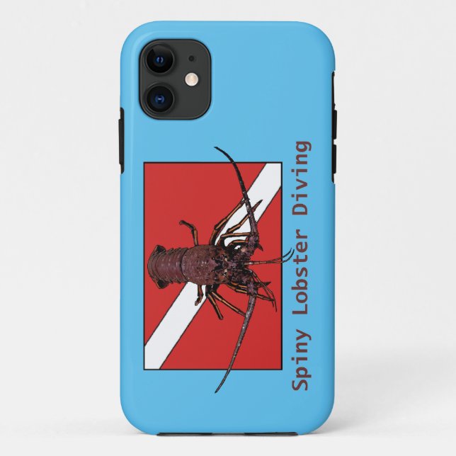Spiny Lobster Diving with Diver Down Flag URM Case-Mate iPhone Case (Back)