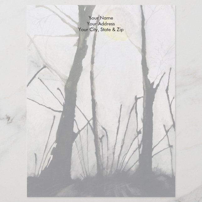 Spiny Trees & Full Moon Customized Letterhead (Front)