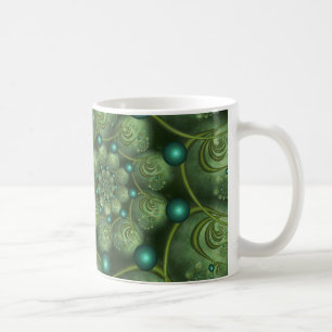 Spiral and Spheres Green Fractal Coffee Mug