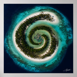 Spiral Atoll with Floating Village Satellite View Poster