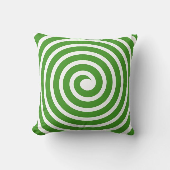 Spiral  -  Avocado Green on White Cushion (Front)