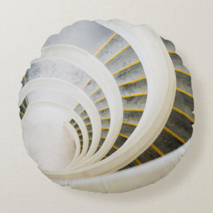 Spiral black and white stairs round cushion