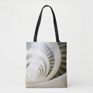 Spiral black and white stairs tote bag