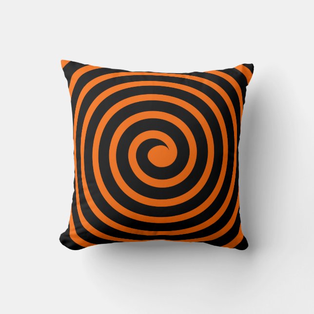 Spiral  -  Black on Orange Cushion (Front)