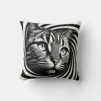 Spiral Cat Face Cushion – Hypnotic Feline Optical