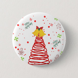 Spiral Christmas Tree and Bells Design 6 Cm Round Badge