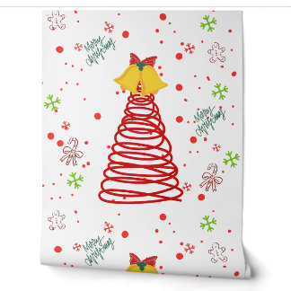 Spiral Christmas Tree and Bells Design Wallpaper