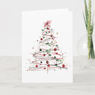 Spiral Christmas Tree Festive Ornaments & Holly Card