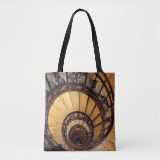 Spiral circle stairs staircase old buildingstairs, tote bag