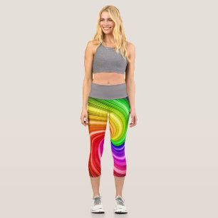 Spiral Colourful Tie Dye Rainbow Swirl Art Pattern Capri Leggings