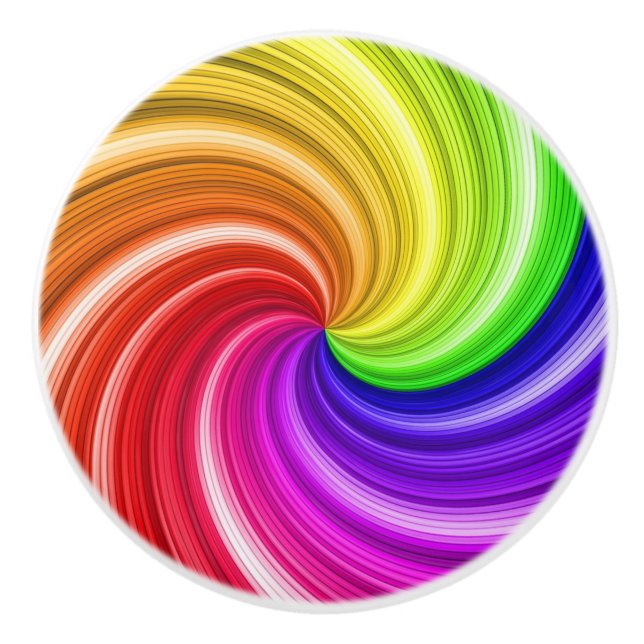Spiral Colourful Tie Dye Rainbow Swirl Art Pattern Ceramic Knob (Front)