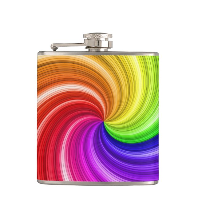 Spiral Colourful Tie Dye Rainbow Swirl Art Pattern Hip Flask (Front)