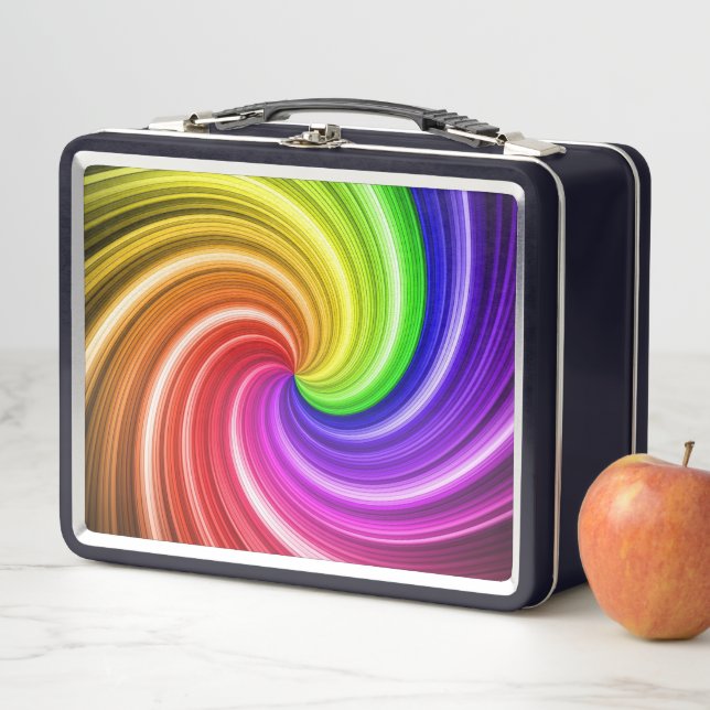 Spiral Colourful Tie Dye Rainbow Swirl Art Pattern Metal Lunch Box (In Situ)