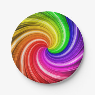 Spiral Colourful Tie Dye Rainbow Swirl Art Pattern Paper Plate